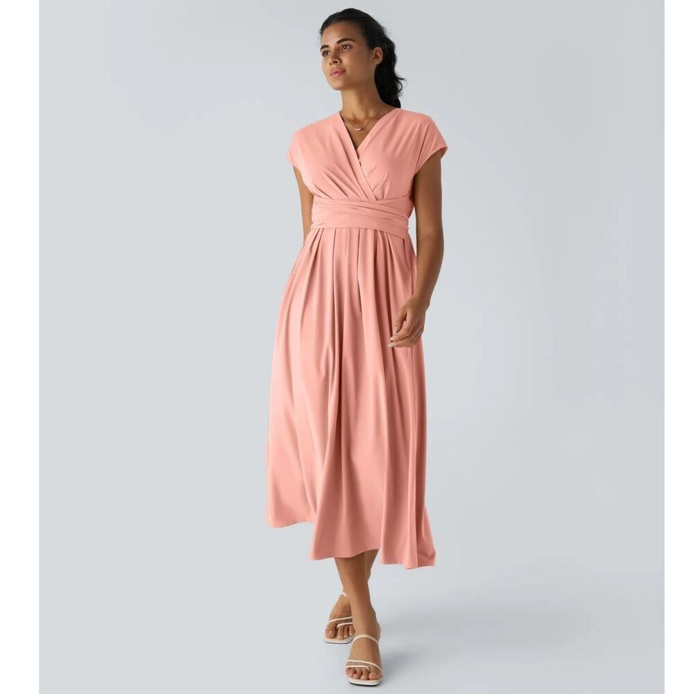 Halara Pink Breezeful Midi Dress Tie Back Quick Dry Size XL New